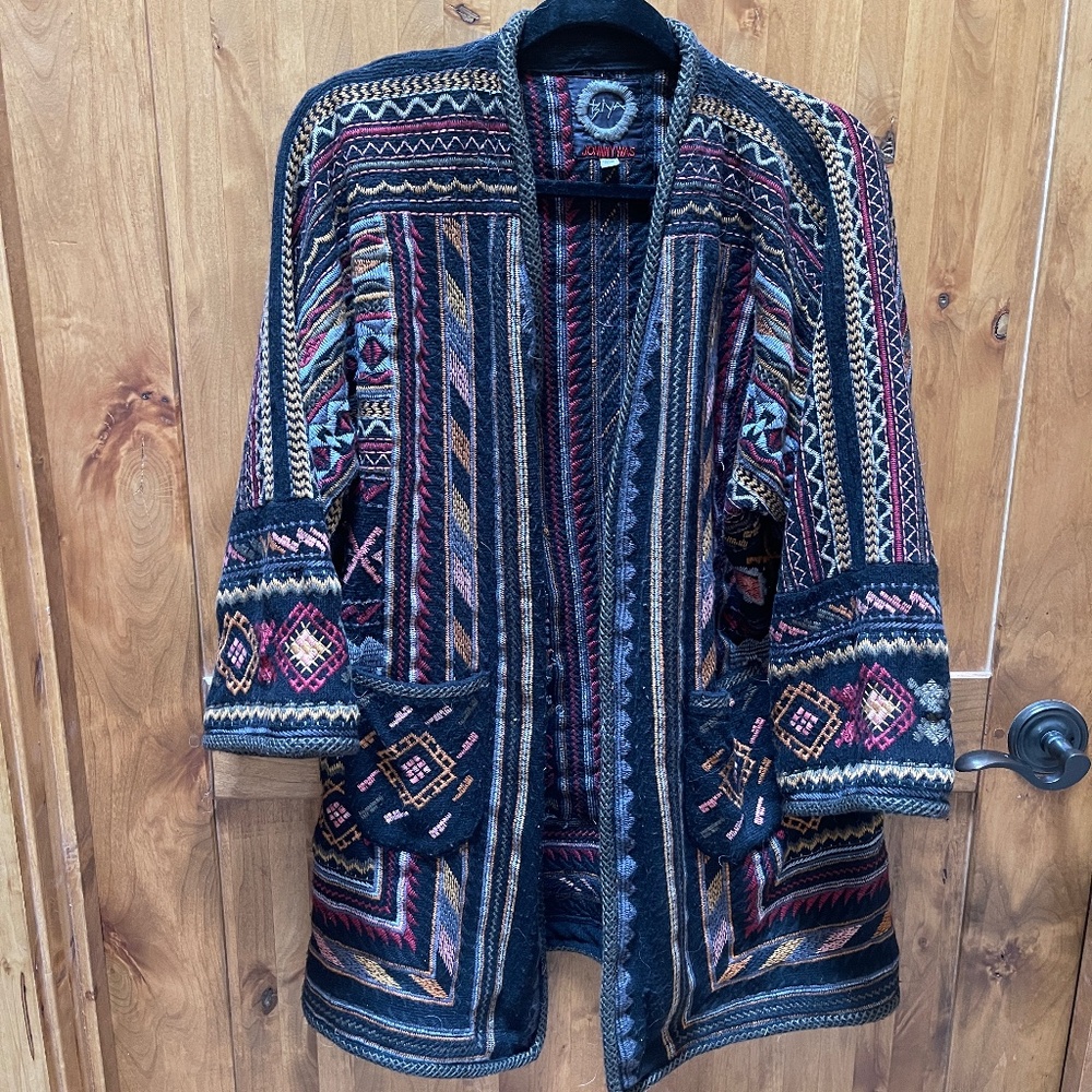 Johnny Was BIYA Midi Embroidered Jacket Coatigan Cardigan Black Size S
